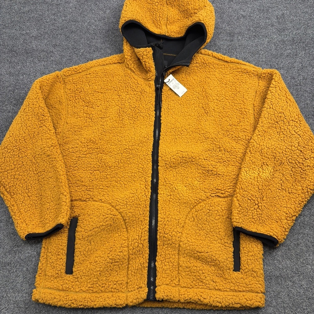 Express Sherpa Fleece Hoodie Jacket Men's Small Orange Full Zip Teddy Bear Plush